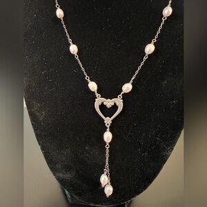 Vintage sterling silver and pearl sweetheart necklace